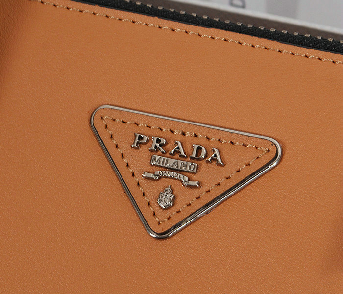 2014 Prada original leather tote bag BN2625 wheat&black